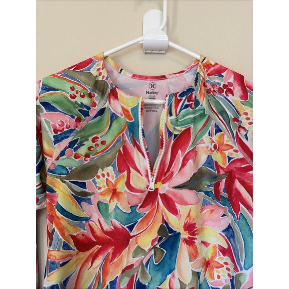 Hurley Colorful Vibrant Floral Flower 1/4 Zip UPF50+ Swim Shirt Rash Guard Small - Picture 3 of 6